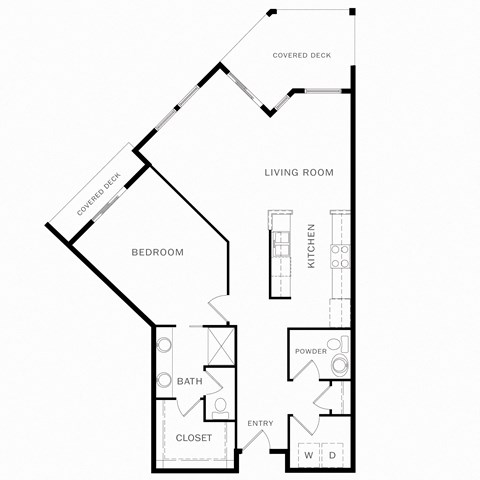 Floor plan for 1 bed, 1 bath, 957 sqft